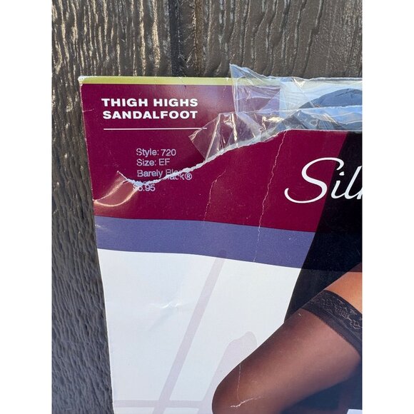 Hanes Silk Reflections Sheer Thigh Highs Style 720 EF Barely Black Sandalfoot - Picture 2 of 4